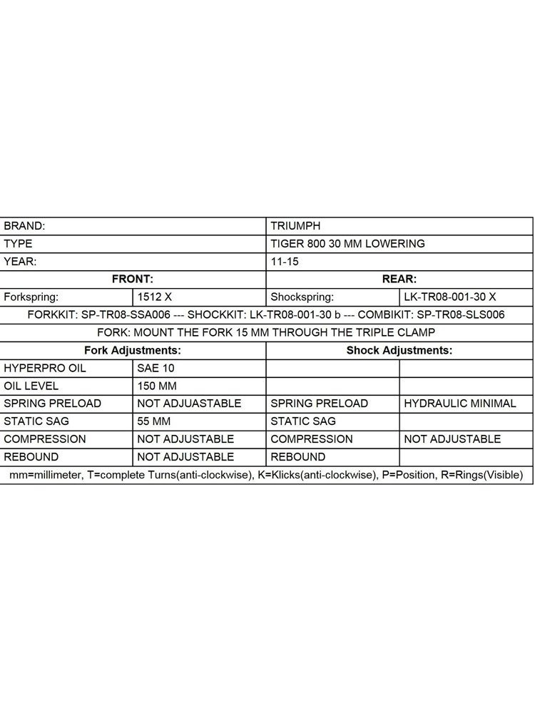 Zestaw obniżający wysokość motocykla -30mm Touratech do Triumph Tiger 800 (11-14)