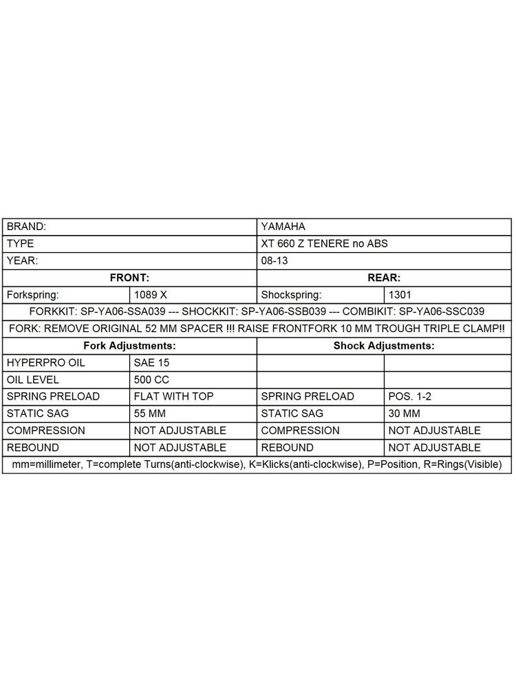 Zestaw sprężyn progresywnych przedniego zawieszenia widelca Touratech do Yamaha XT660Z Tenere (bez ABS) (08-13)