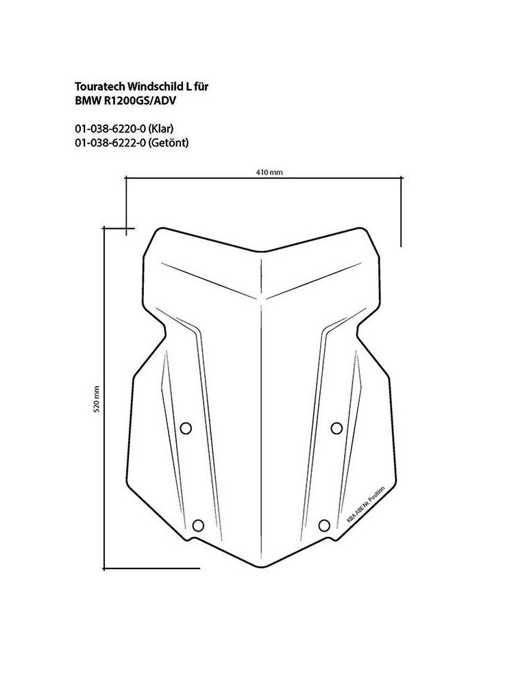 Szyba motocyklowa przezroczysta L Touratech BMW R1250GS/ R1250GS Adventure/ R1200GS (LC)/ R1200GS Adventure (LC)
