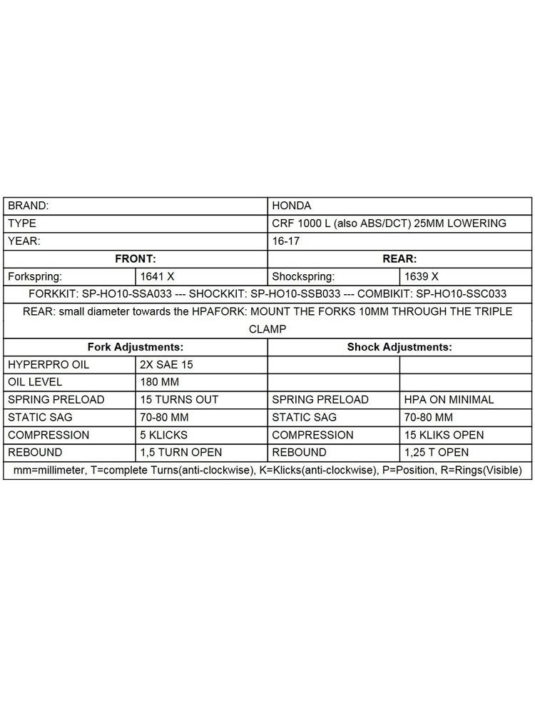 Zestaw obniżający wysokość motocykla -25 mm Touratech do Honda CRF1000L Africa Twin (15-17)