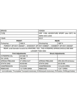 Zestaw podwyższający wysokość motocykla Touratech Honda CRF1100L Africa Twin Adventure Sports (bez EERA) (20-) maksymalne obciążenie [+20 mm]