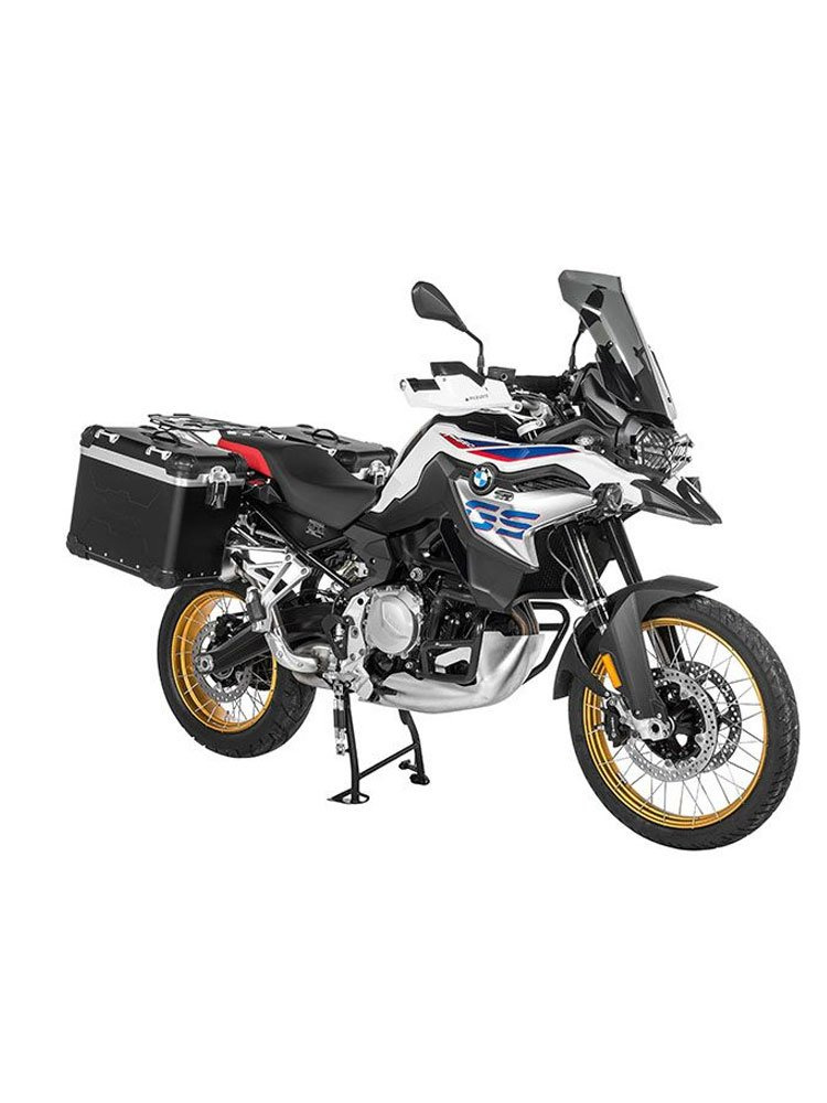 Zestaw: kufry boczne z anodowanego aluminium czarne Zega Evo X + stelaże srebne Touratech BMW F850GS/ Adventure/ F750GS/ F900GS Adventure/ F800GS (24-) (2 x 45L)