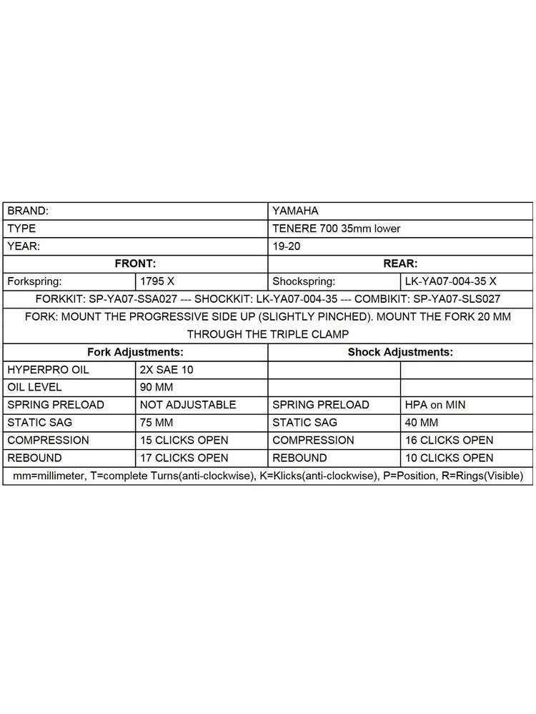 Zestaw obniżający wysokość motocykla o 35 mm Touratech do Yamaha 700 Tenere (19-)