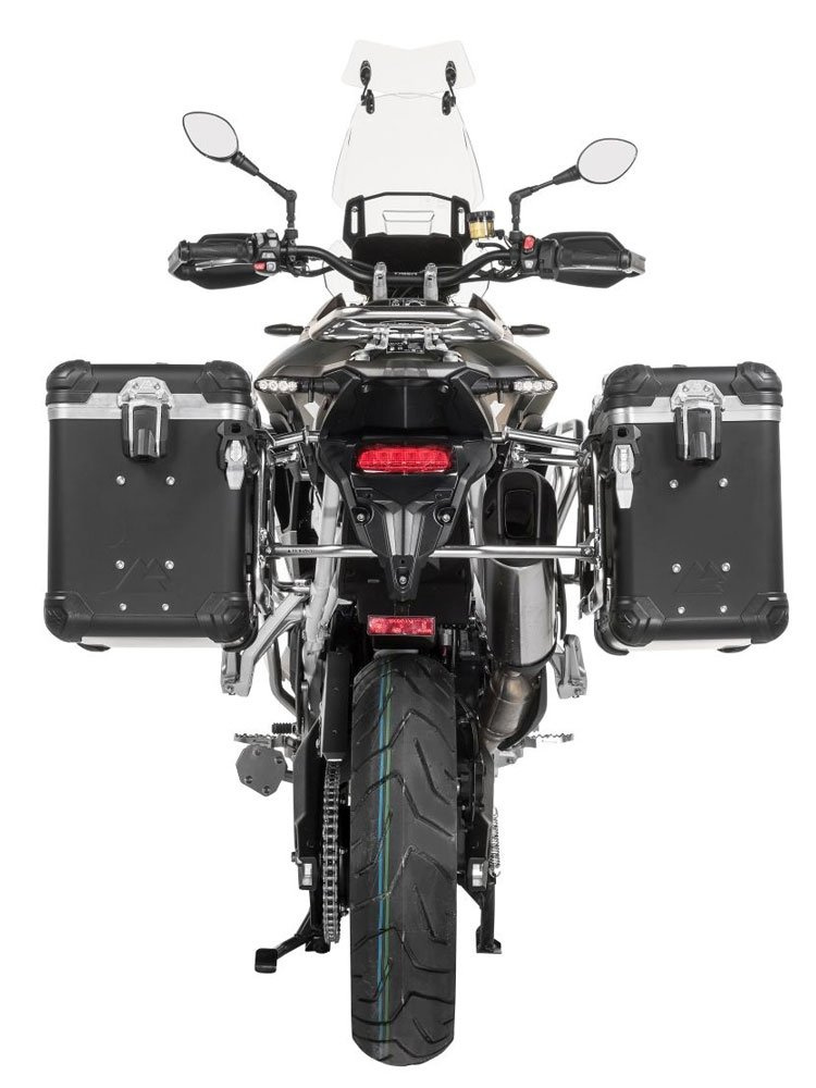 Zestaw: kufry boczne z anodowanego aluminium czarne "And-Black" Zega Evo + stelaże srebrne Touratech Triumph Tiger 900 Rally / Pro / GT / GT Pro (20-) (38+45L)