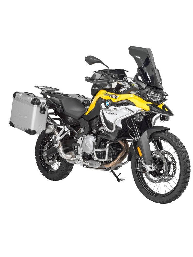 Zestaw: kufry boczne z anodowanego aluminium srebrne "And-S" Zega Evo + stelaże czarne Touratech BMW F850GS/ Adventure/ F750GS/ F900GS Adventure/ F800GS (24-) (31+38L)