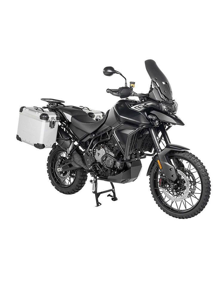 Zestaw: kufry boczne z anodowanego aluminium srebrne "And-S" Zega Evo + stelaże czarne Touratech Triumph Tiger 900 Rally / Pro / GT / GT Pro (20-) (38+45L)