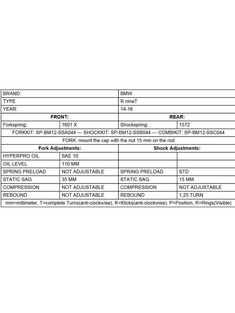 Zestaw sprężyn przedniego zawieszenia widelca Touratech Black-T do BMW RnineT (14-16)