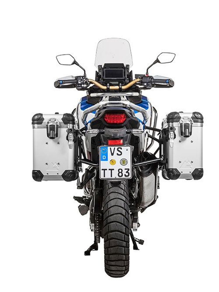 Zestaw: kufry boczne z anodowanego aluminium srebrne "And-S" Zega Evo + stelaże czarne Touratech Honda CRF1100L Africa Twin (22-)/ Adventure Sports (31+38L)