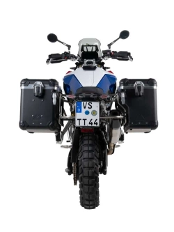 Zestaw: kufry boczne czarne Zega Evo X + stelaże srebne Touratech BMW F 900 GS (24-) [poj.: 45+45l]
