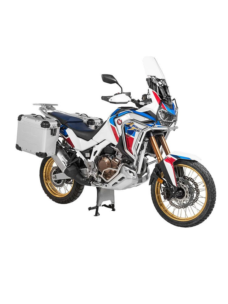Zestaw: kufry boczne z anodowanego aluminium srebrne Zega Evo X + stelaże czarne Touratech Honda CRF1100L Africa Twin (22-)/ Adventure Sports (2 x 38L)