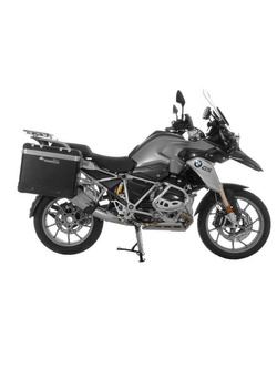 Zestaw: kufry boczne z anodowanego aluminium czarne Zega Pro + stelaże srebrne Touratech BMW R1250GS/ R1250GS Adventure/ R1200GS (13-)/ R1200GS Adventure (14-) (31+38L)