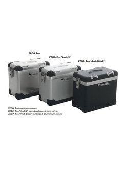 Zestaw: kufry boczne z anodowanego aluminium czarne Zega Pro + stelaże srebrne Touratech BMW R1200GS (04-12)/ R1200GS Adventure (05-13) (38+45L)