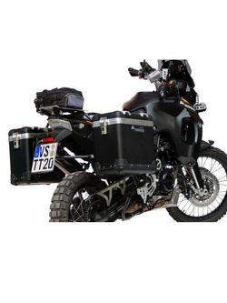 Zestaw: kufry boczne z anodowanego aluminium czarne Zega Pro + stelaże srebrne Touratech BMW F800GS/ F700GS/ F650GS (Twin) (31+38L)