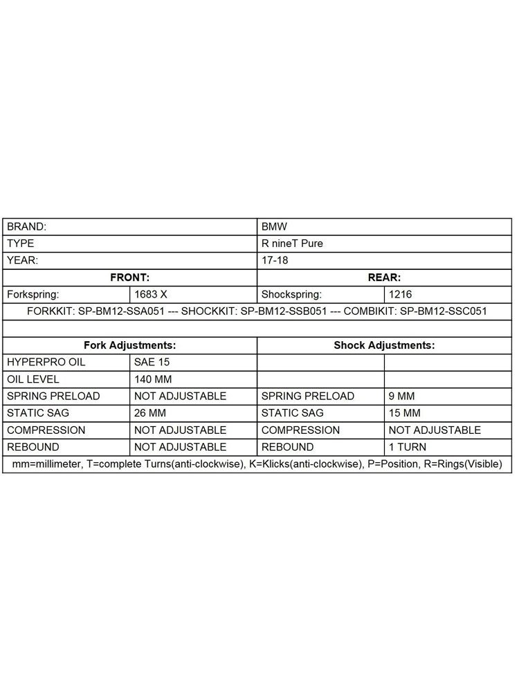 Zestaw sprężyn progresywnych przedniego zawieszenia widelca Touratech Black-T do BMW RnineT Pure (17-)