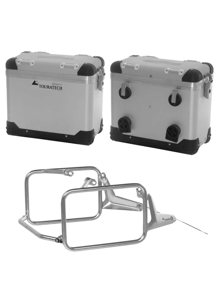 Zestaw: kufry boczne z anodowanego aluminium srebrne "And-S" Zega Pro + stelaże Touratech do BMW R 1300 GS (23-) (38+38L)