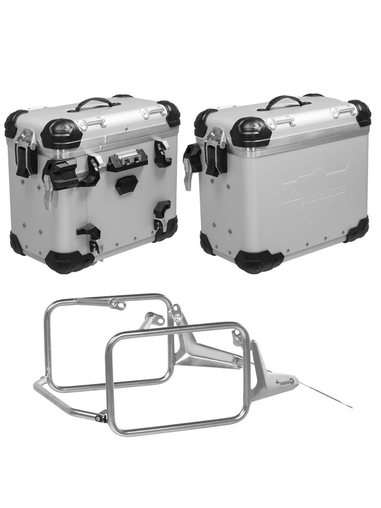 Zestaw: kufry boczne z anodowanego aluminium srebrne "And-S" Zega Evo + stelaże Touratech do BMW R1300 GS (23-) (38+38L)
