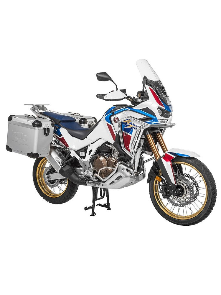Zestaw: kufry boczne z anodowanego aluminium srebrne Zega Evo X + stelaże srebne Touratech Honda CRF1100L Africa Twin (22-)/ Adventure Sports (2 x 45L)