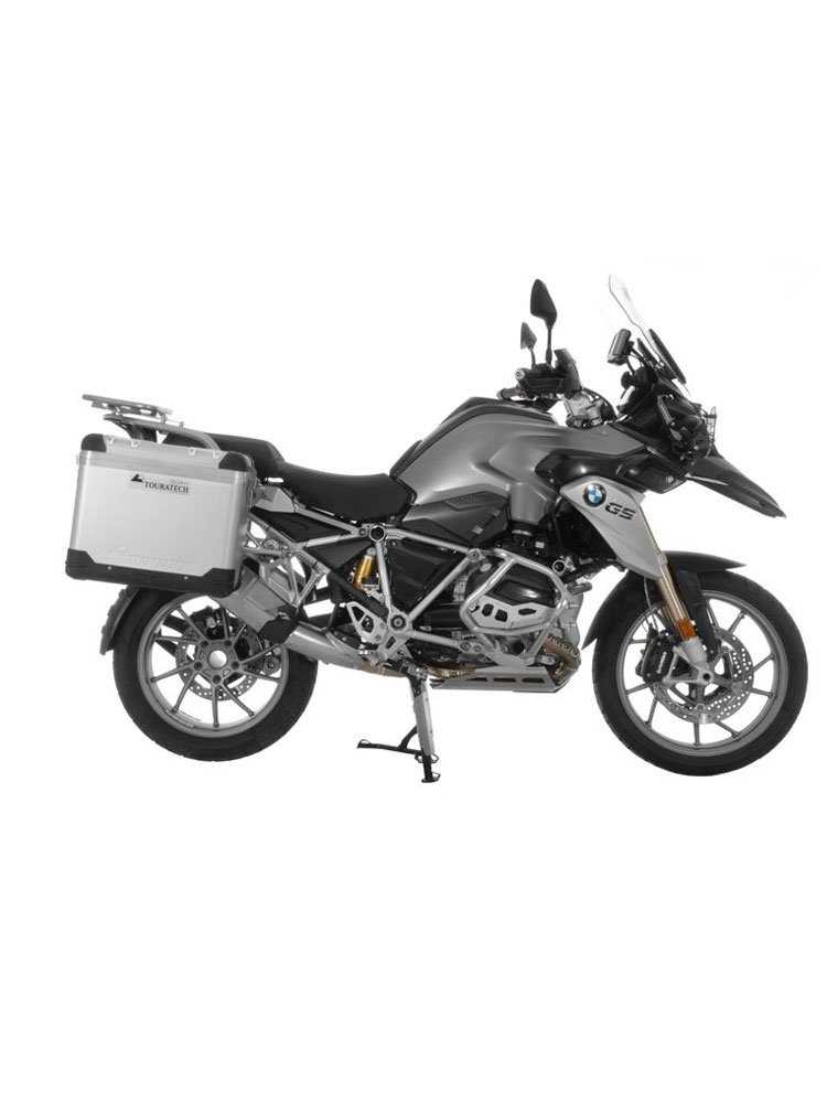 Zestaw: kufry boczne z anodowanego aluminium srebrne "And-S" Zega Pro + stelaże czarne Touratech BMW R1250GS/ R1250GS Adventure/ R1200GS (13-)/ R1200GS Adventure (14-) (38+45L)